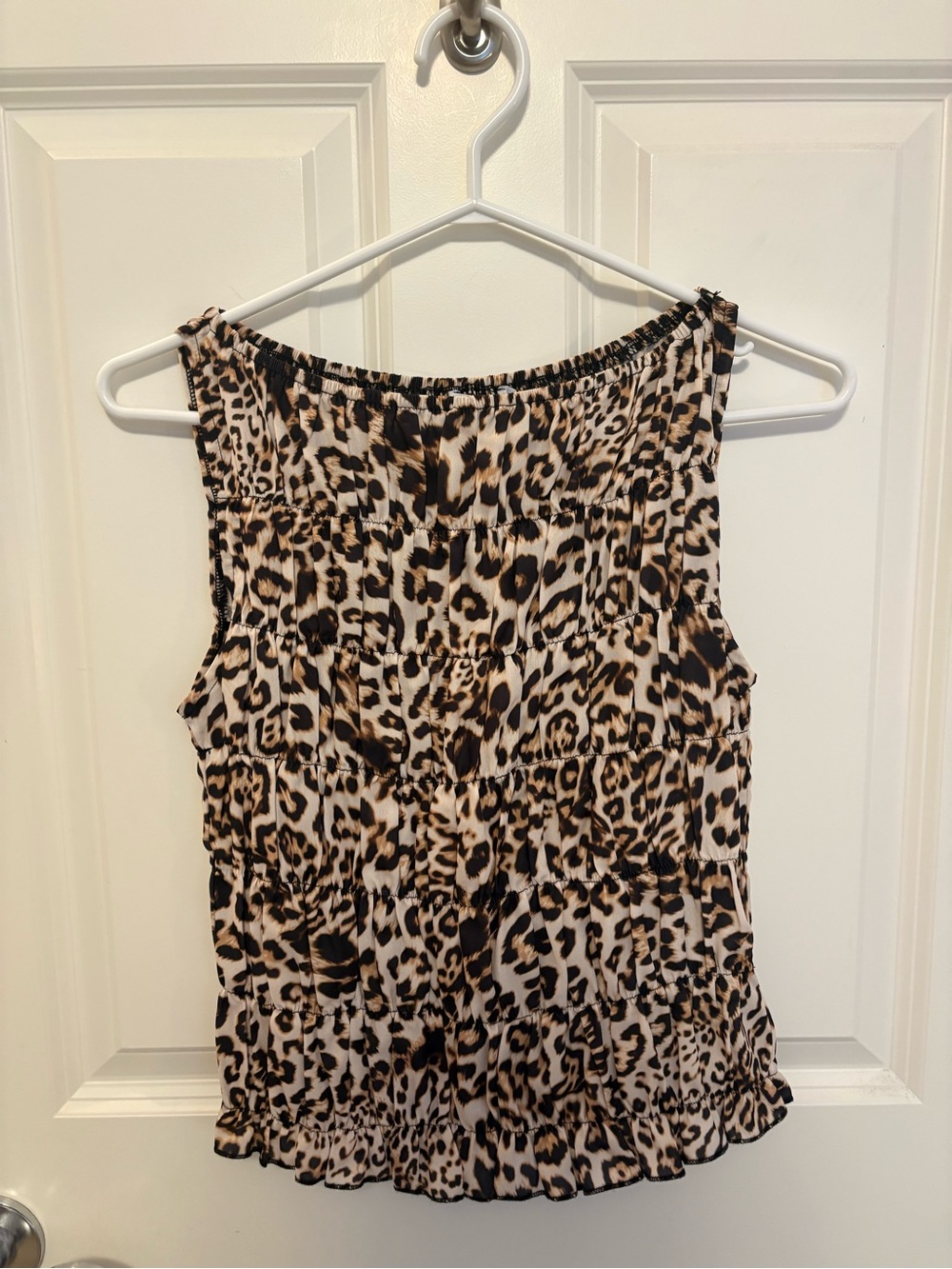 Peppermayo Leopard Print Ruffled Tank Top - Beige/Black